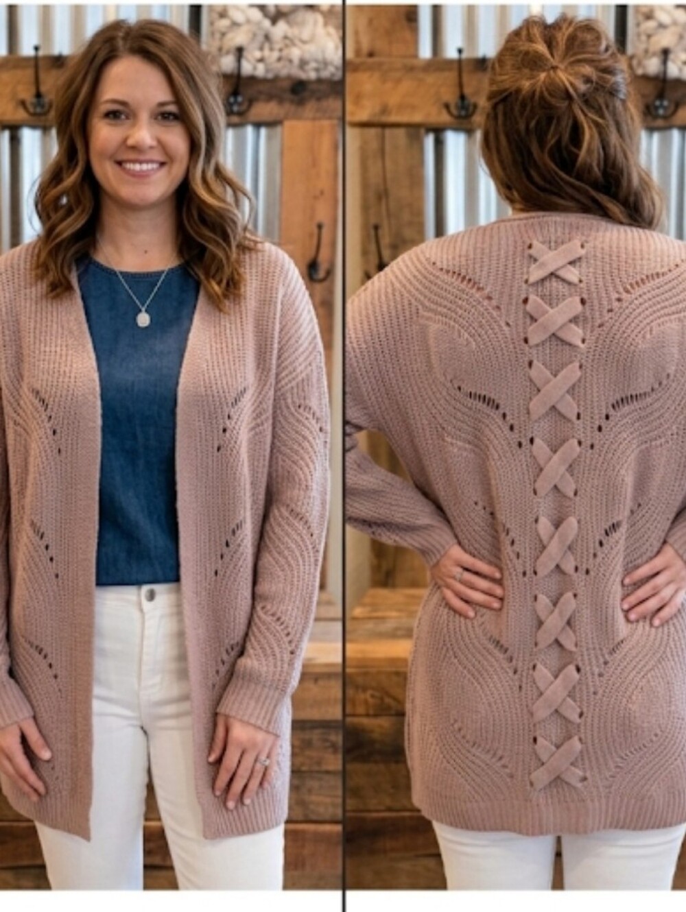 Open Front Dusty Pink Cardigan XL Criss-cross Back Pink Republic